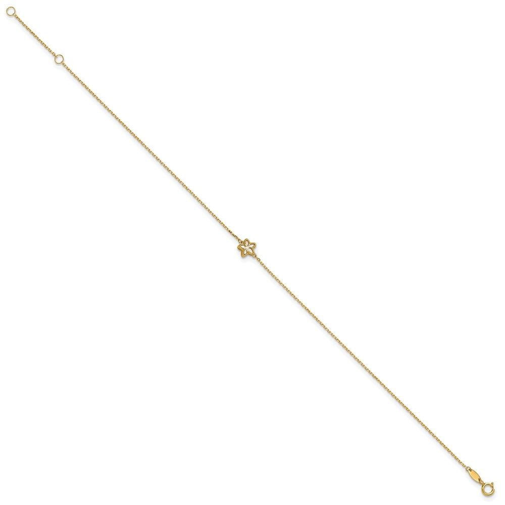 14k Yellow Gold Polished Mother of Pearl Flower 10" Anklet