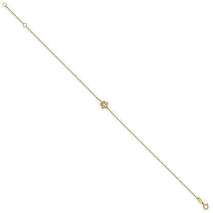 14k Yellow Gold Polished Mother of Pearl Flower 10" Anklet