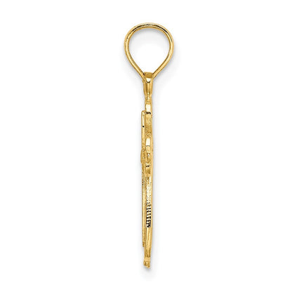 14k Yellow Gold Polished and Cut-Out Engraved Cross Charm Pendant