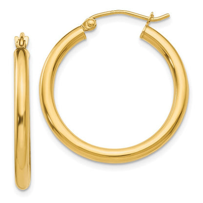 14k Yellow Gold Polished 2.5mm Lightweight Tube Hoop Earrings Gift for Women