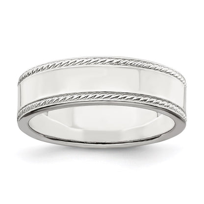 Sterling Silver 6mm Flat with Rope Edge Size 8 Band