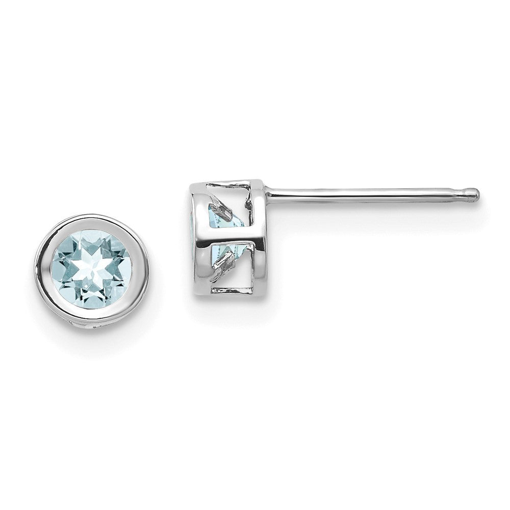 14k White Gold 4mm Bezel March/Aquamarine Earrings
