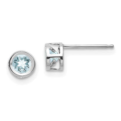 14k White Gold 4mm Bezel March/Aquamarine Earrings