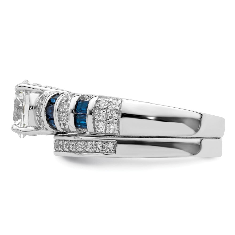 Sterling Silver Rhodium-plated Polished Blue & White CZ Engagement Ring Size 8