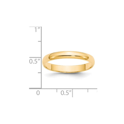 14k Yellow Gold  3mm Lightweight Half Round Wedding Band Ring Size 6.5