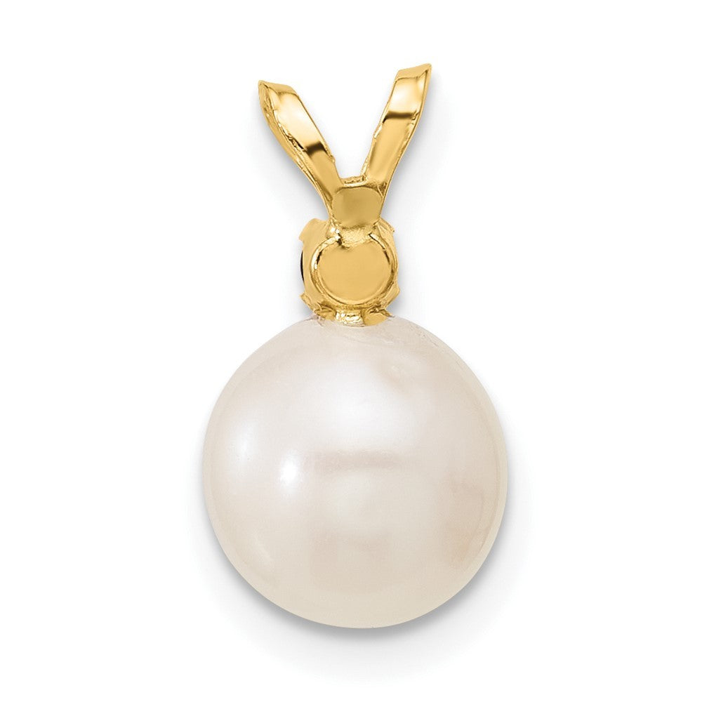 14k Yellow Gold 8mm Round Freshwater Cultured Pearl & Sapphire Pendant