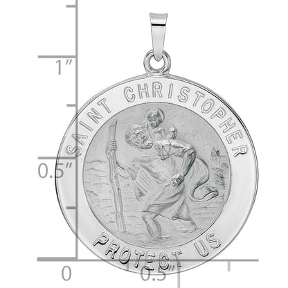 14k White Gold Polished Saint Christopher Solid Medal Pendant