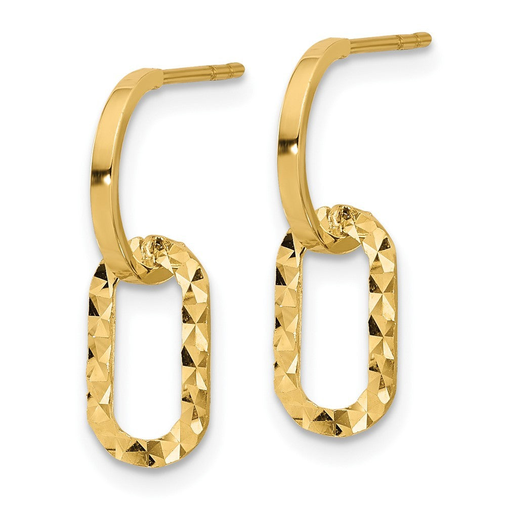 14k Yellow Gold Polished and Diamond-Cut J-Hoop Dangle Earrings