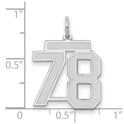 14k White Gold Medium Satin Number 78 Charm Pendant for Women