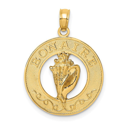 14k Yellow Gold BONAIRE Circle  Conch Shell Charm Pendant for Women