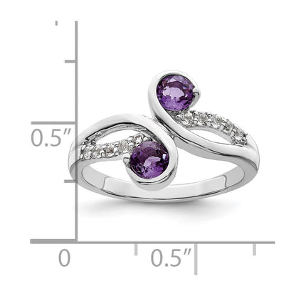 SterlingSilver Rhod-plated .6t.w. Amethyst & White Topaz Swirl Ring Size 8