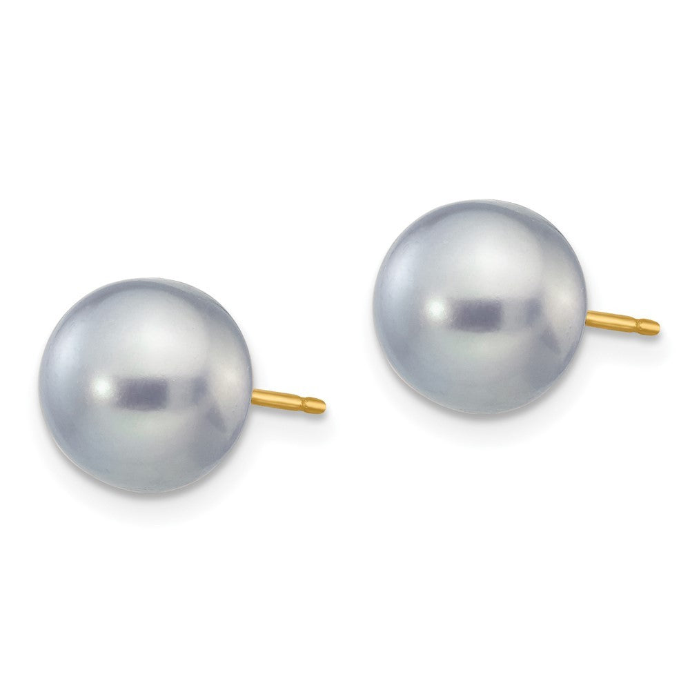 14k Yellow Gold 8-9mm Grey Button Freshwater Cultured Pearl Stud Earrings