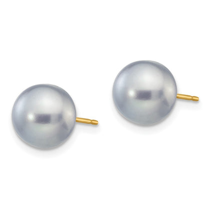 14k Yellow Gold 8-9mm Grey Button Freshwater Cultured Pearl Stud Earrings