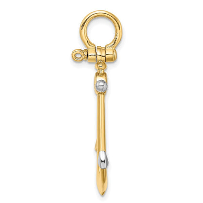 14k Yellow Gold Rhodium 3-D Anchor Shackle Bail Charm Pendant for Women
