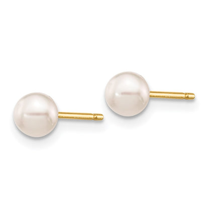 14k Yellow Gold 4-5mm White Akoya Saltwater Cultured Pearl Stud Post Earrings