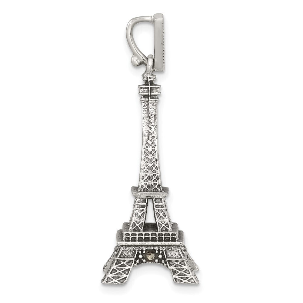 Sterling Silver Antiqued Marcasite 3-D Eiffel Tower Pendant