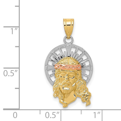 14k Tri-Color Gold Tri-color Diamond-cut Christ Charm Pendant for Women