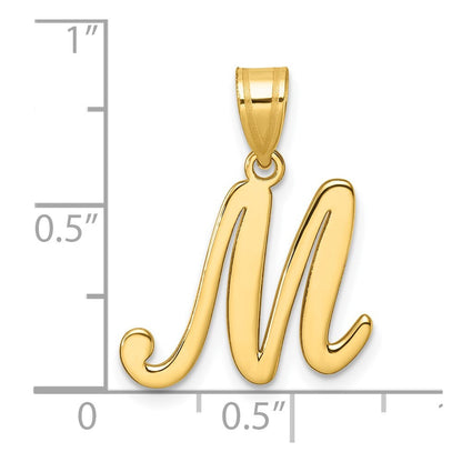 14k Yellow Gold Script Letter M Initial Pendant for Women