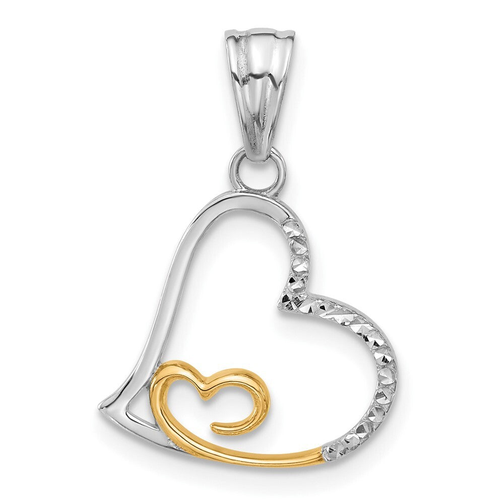 14k Two-tone Gold Diamond-cut Hearts Pendant for Women