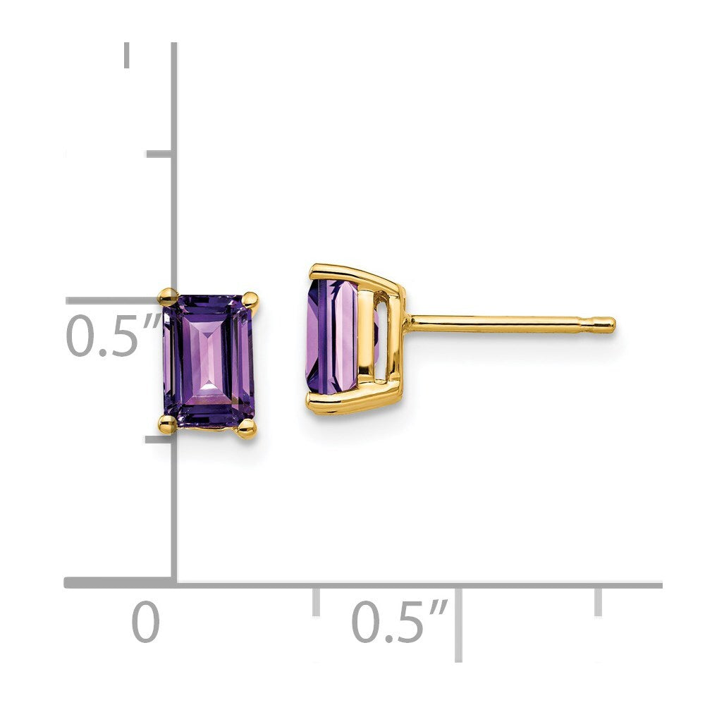 14k Yellow Gold 6x4mm Emerald Cut Amethyst Stud Earrings Gift for Women