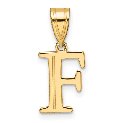 14k Yellow Gold Polished Etched Letter F Initial Pendant for Women