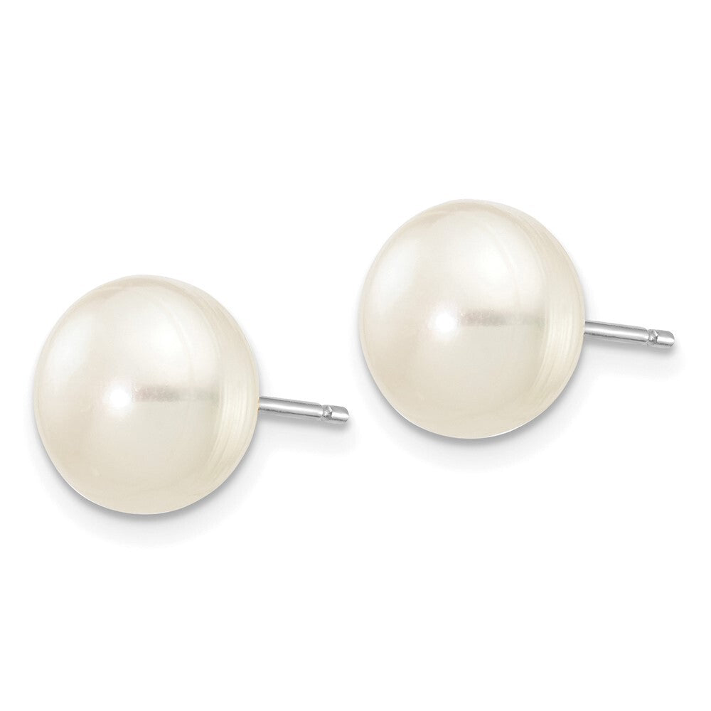 14k White Gold 8-9mm White Button Freshwater Cultured Pearl Stud Earrings