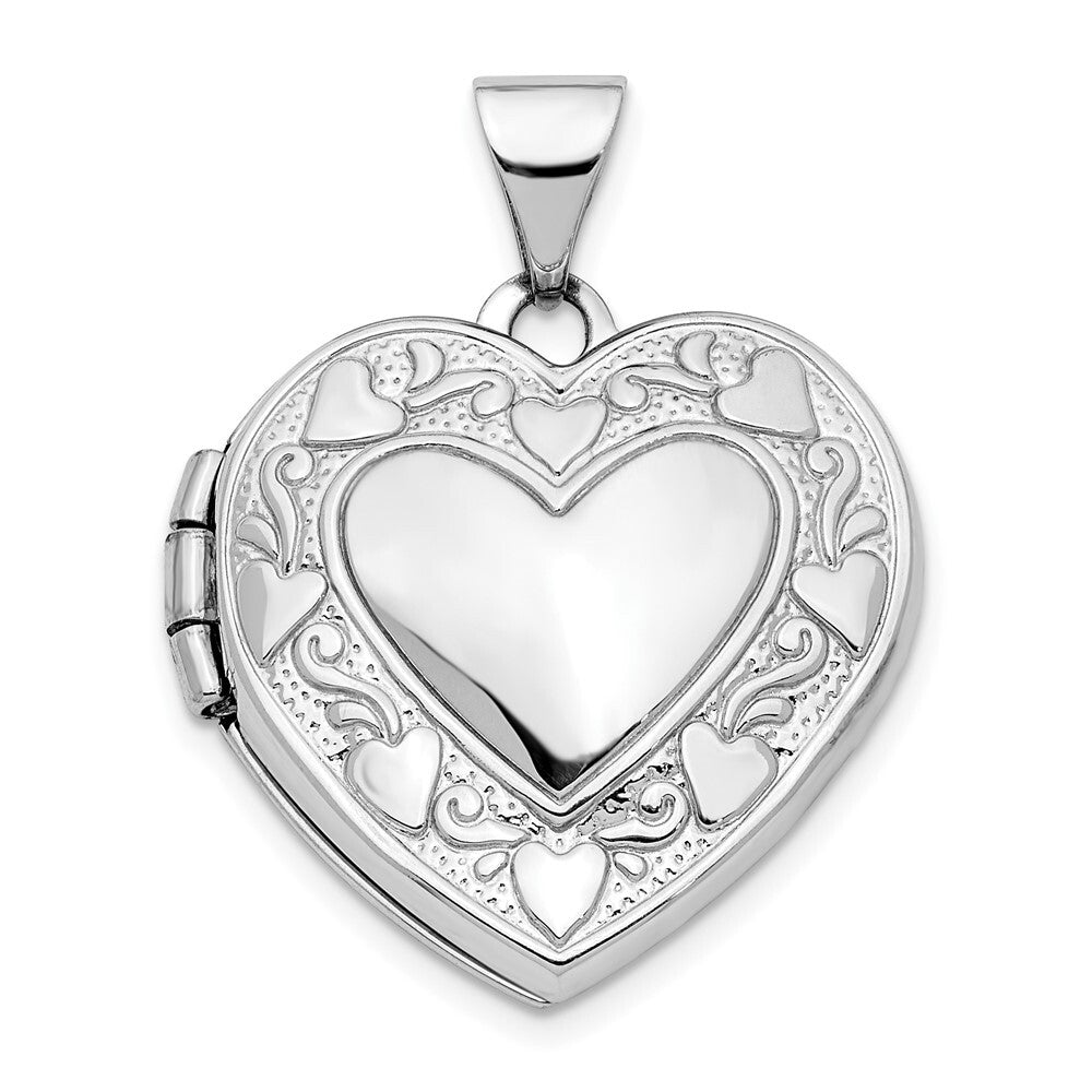 14k White Gold Hearts & LOVE Reversible 19mm Heart Locket Pendant for Women