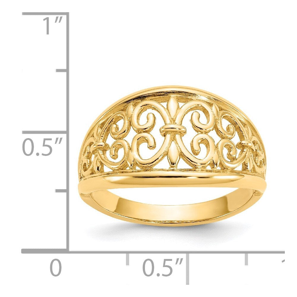 14K Yellow Gold Fleur-De-Lis Tapered Ring
