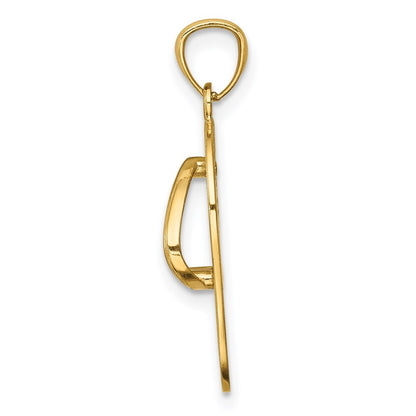 14k Yellow Gold Rhodium Polished Floral Flip Flop Pendant for Women