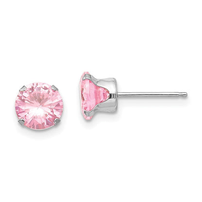14k White Gold 6.5mm Pink CZ Earrings
