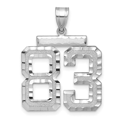 14k White Gold Large Brushed Diamond-cut Number 83 Charm Pendant for Women
