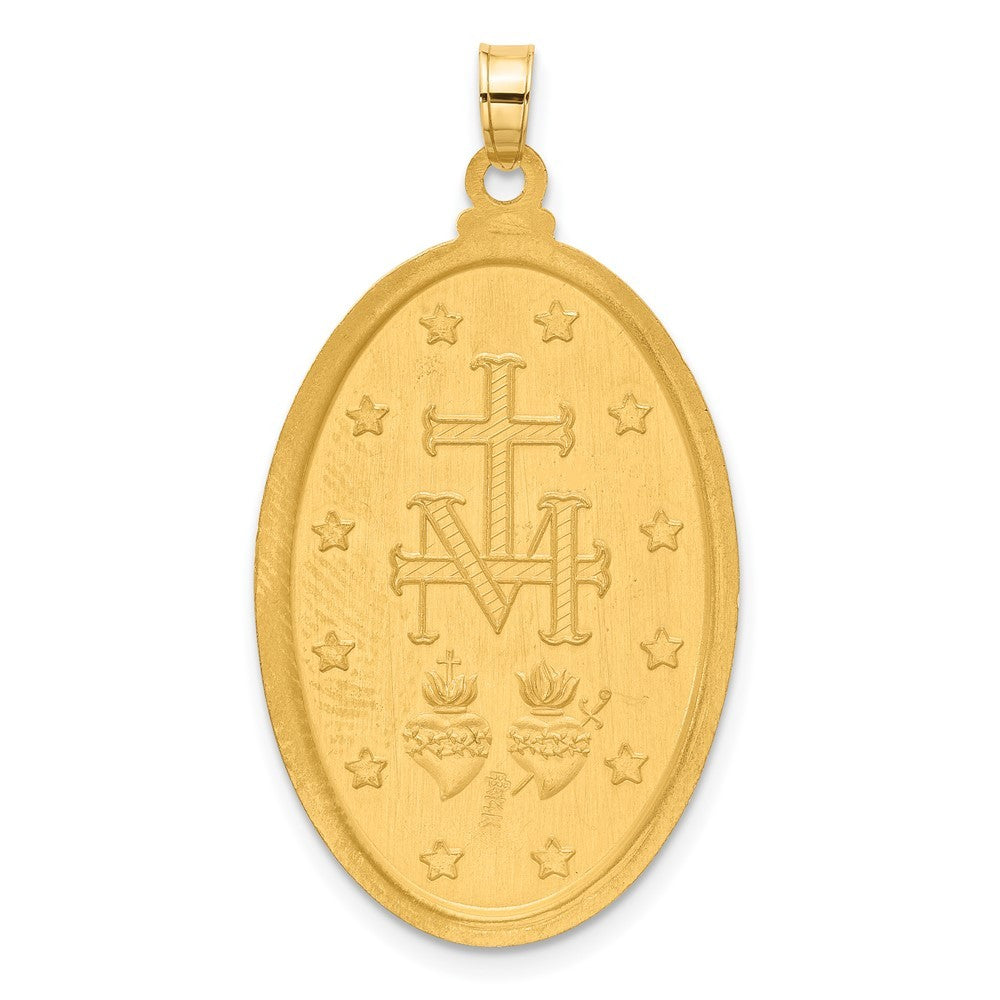 14k Yellow Gold with Rhodium Satin Polished Miraculous Medal Solid Oval Pendant