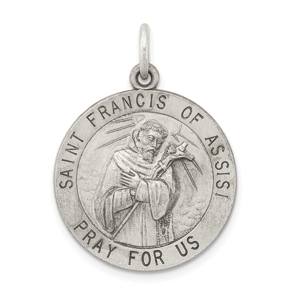 Sterling Silver Antiqued Saint Francis of Assisi Medal Pendant