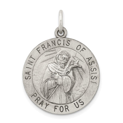 Sterling Silver Antiqued Saint Francis of Assisi Medal Pendant
