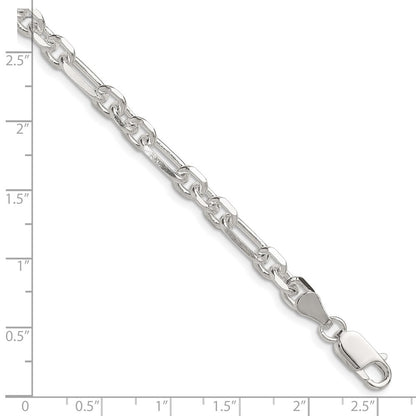 Sterling Silver Diamond-Cut 6mm 3 Short Plus 1 Long Cable Link Chain Bracelet