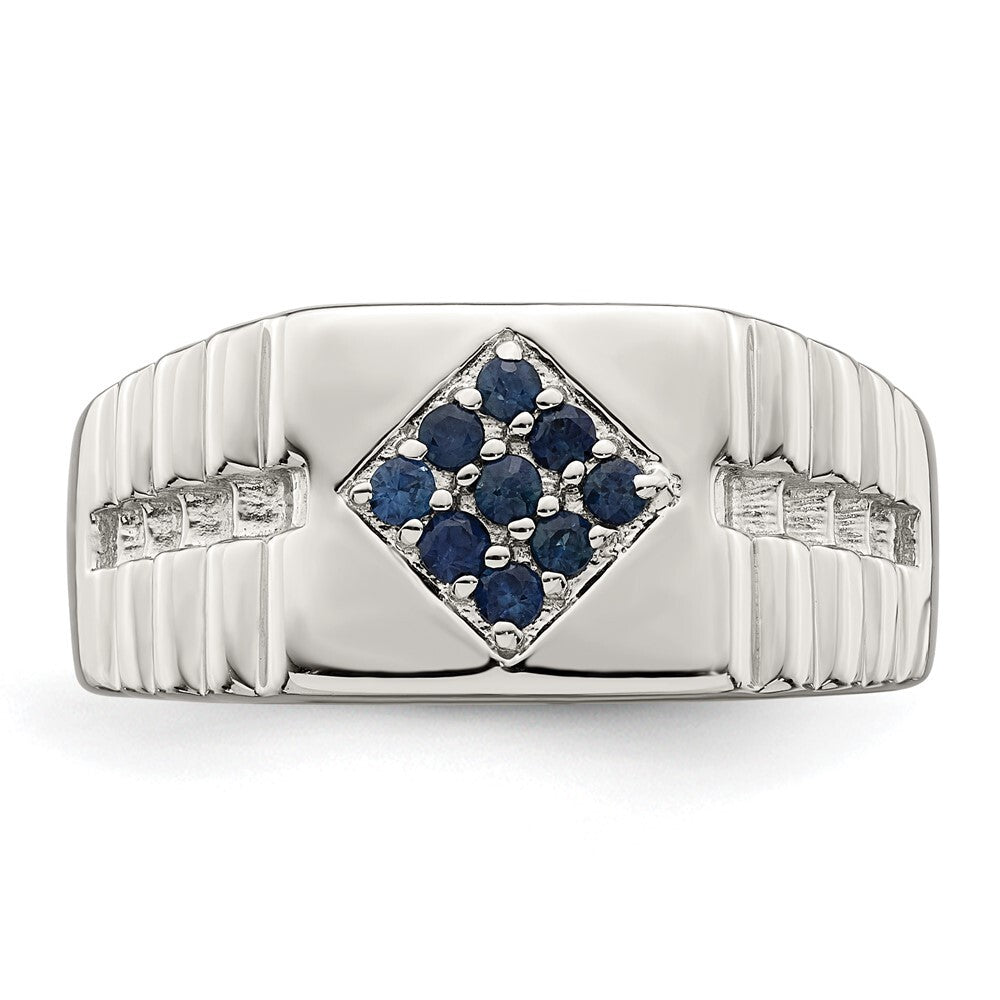 Sterling Silver Rhodium-plated Men's Blue Sapphire Ring Size 11