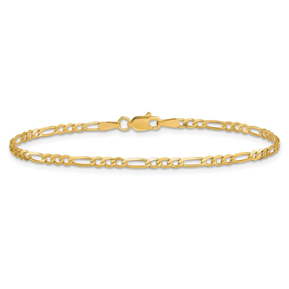 14k Yellow Gold 8 inch 2.25mm Flat Figaro Bracelet
