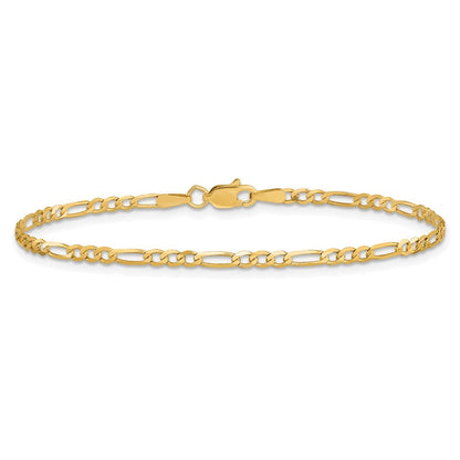 14k Yellow Gold 8 inch 2.25mm Flat Figaro Bracelet