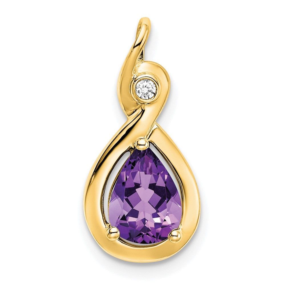 14k Yellow Gold 8x6mm Pear Amethyst and Diamond Chain Slide