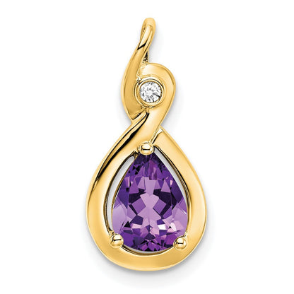 14k Yellow Gold 8x6mm Pear Amethyst and Diamond Chain Slide
