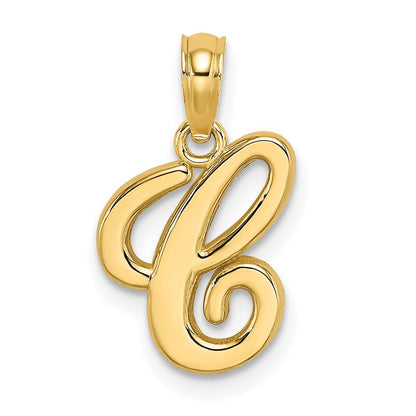 14k Yellow Gold Script Letter C Initial Pendant