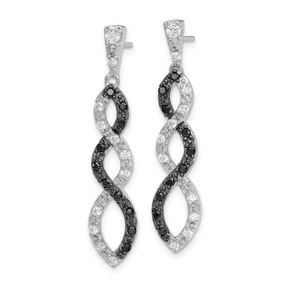 Sterling Silver Black & White Cubic Zirconia Twist Dangle Earrings