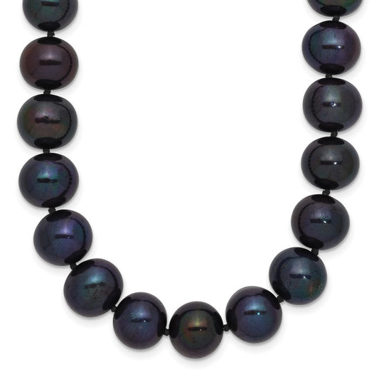 14k White Gold 10-11mm Black Freshwater Cultured Pearl 18 inch Necklace