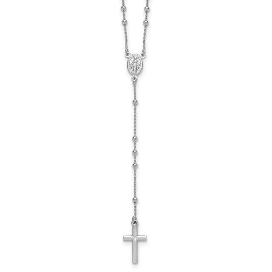 Sterling Silver Rhodium-plated  17.5" with 1.25" extender Rosary Necklace