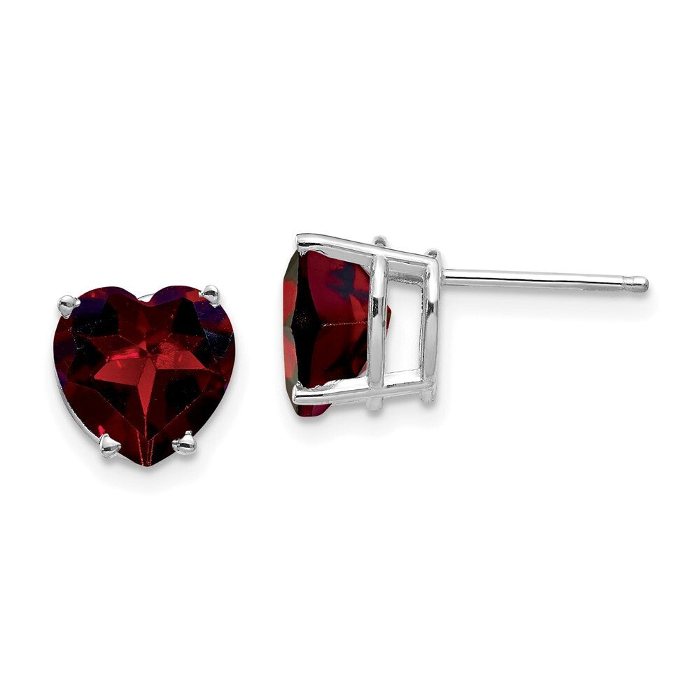 14k White Gold 8mm Heart Garnet earring Gift for Women