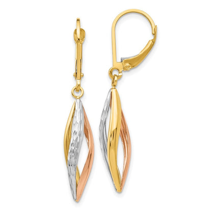 14K Two-tone with White Rhodium Diamond-cut Drop Dangle Earrings