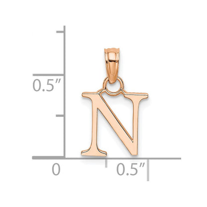 14k Rose Gold Polished Block Letter N Initial Pendant for Women
