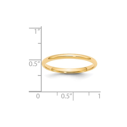 14k Yellow Gold 2mm Lightweight Comfort Fit Wedding Band Ring Size 12