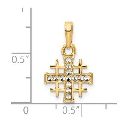 14k Yellow Gold Rhodium Diamond-Cut Jerusalem Cross Pendant for Women