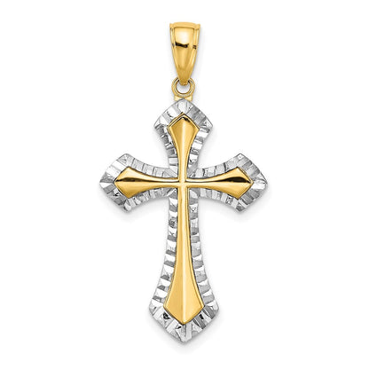 14k Yellow Gold w Rhodium and Diamond-Cut Reversible Cross Charm